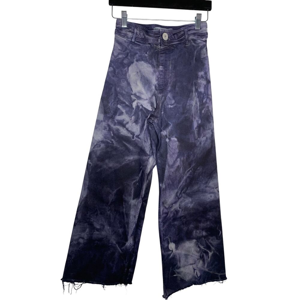 Zara The Marine Tie Dye Straight Wide Leg High Waist Jeans Raw Hem